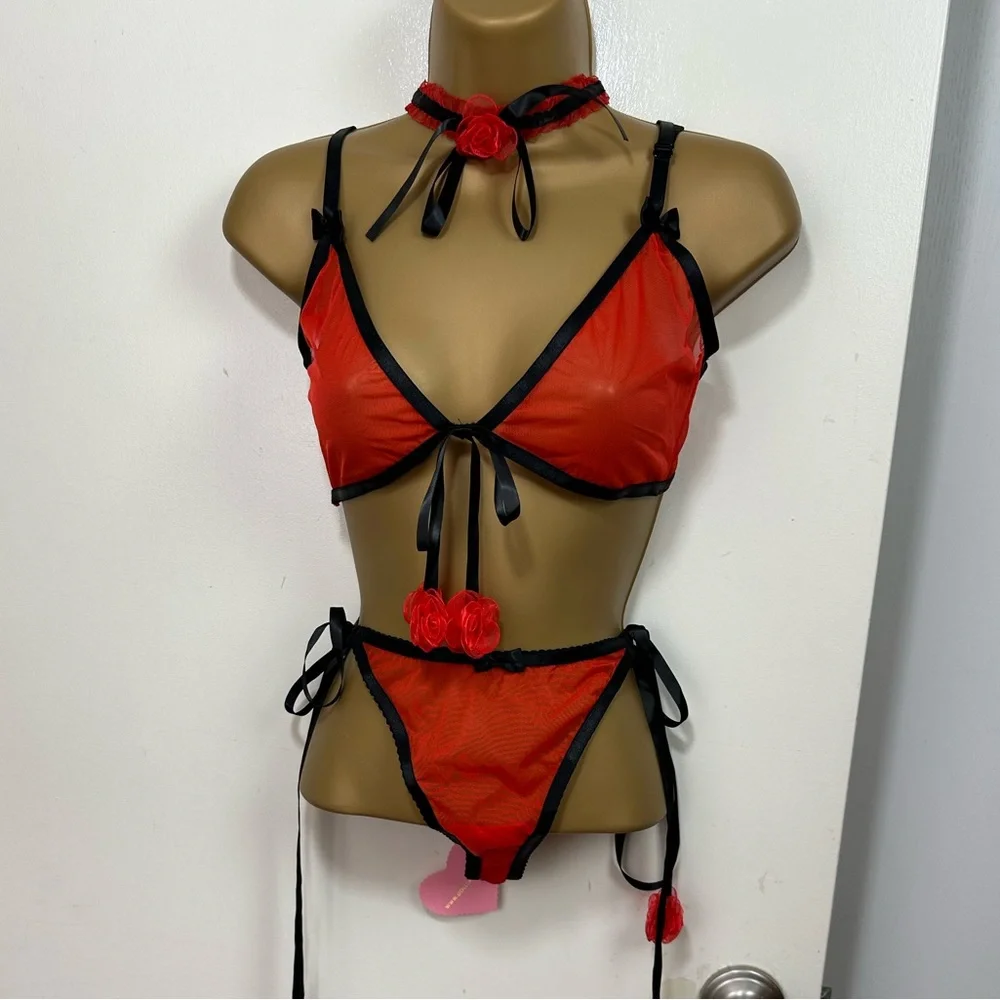 Sugar Thrillz X Dolls‎ Kill Red Riviera Bliss RIVIERA BLISS Lingerie Set NWT XL